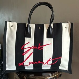 Saint Laurent Noe Striped Canvas Tote